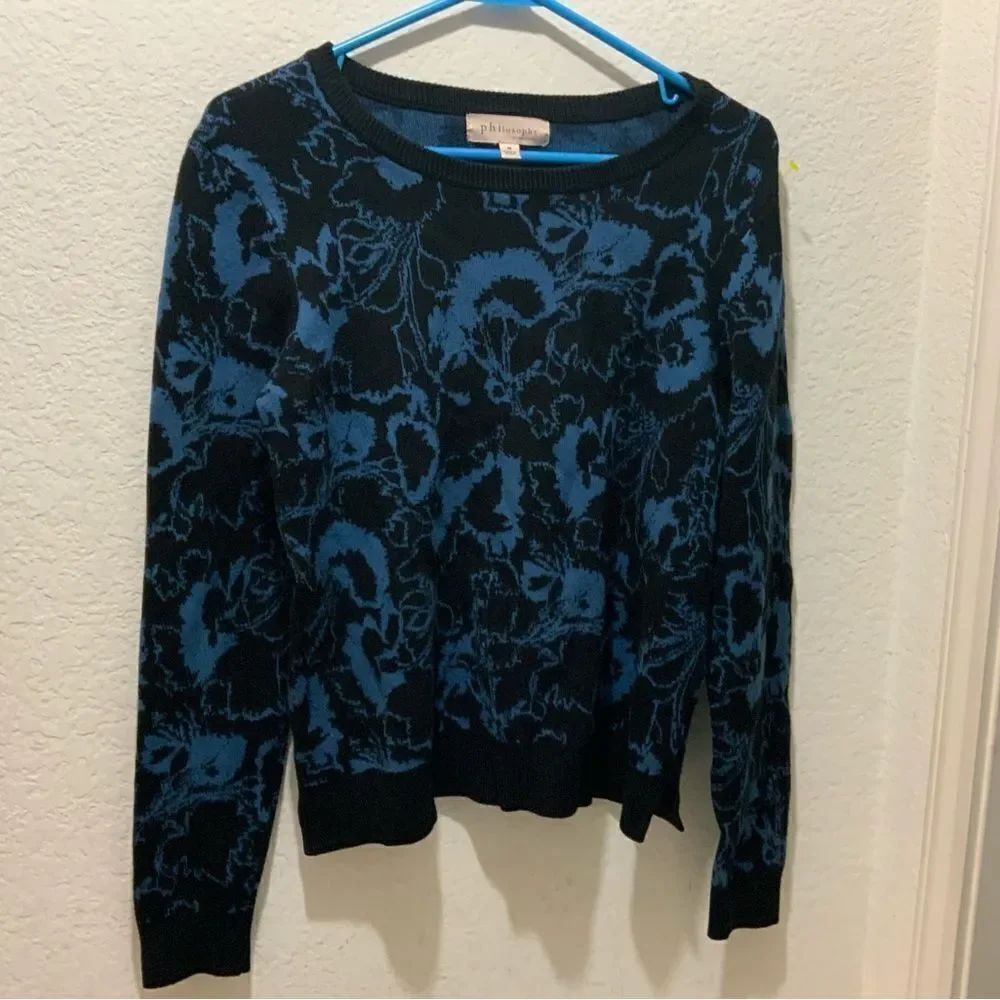 Philosophy Women's Large Crew Neck Pullover Sweater -M Blue/Black